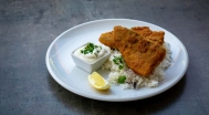 Gebratenes Zanderfilet, gedämpfter Reis, Remoulade