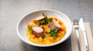 Kürbisrisotto mit Salbei, Schwein Jungfrau