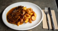 Pork flekken, potatoes with skins