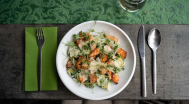 Creamy wild garlic gnocchi with seared salmon strips 